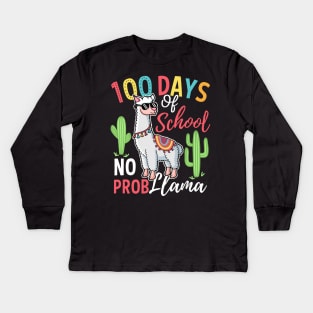 Happy 100th Day Of School No Prob Llama Gift Kids Long Sleeve T-Shirt